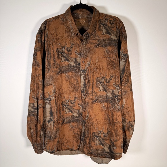 North River Outfitters - Deer Camo Print Button-Up Shirt Brown – Mens XL - Picture 1 of 7